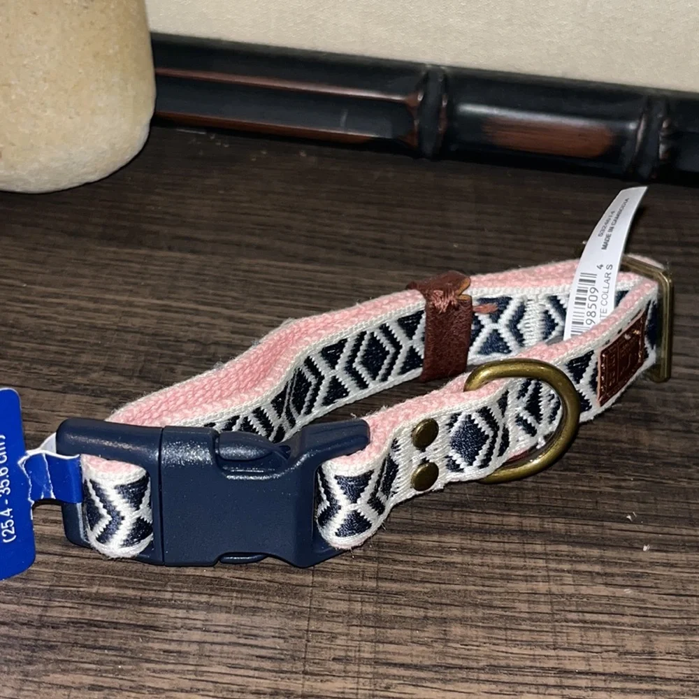 Top Paw Geometric Woven Adjustable Dog Collar Blue Pattern w Pink Dog Collar NWT
